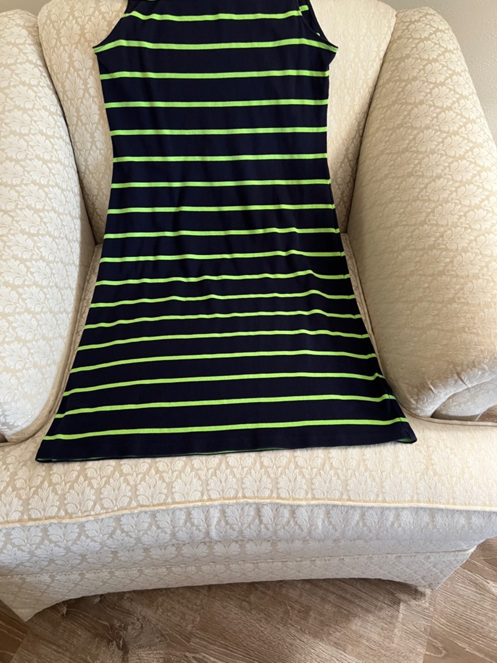 Lauren Ralph Lauren Navy and Lime Green Striped Midi Dress